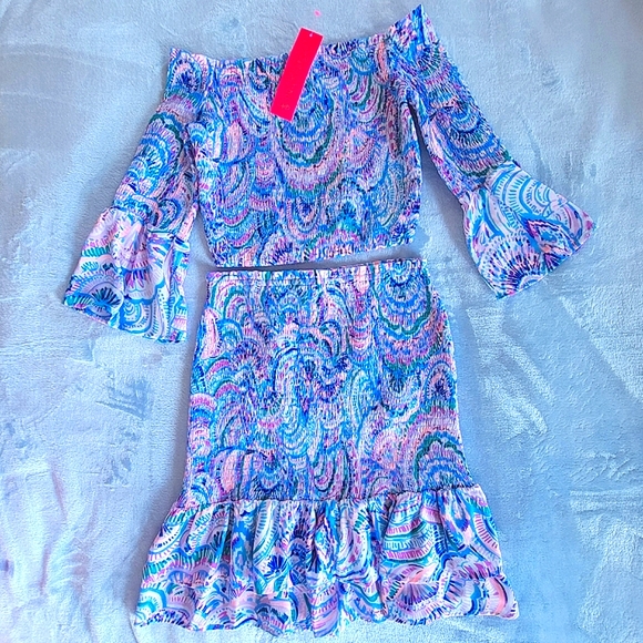 NWOT LILLY PULITZER Soren ruffle 2piece skirt set in Happy As A Clam - Picture 2 of 11